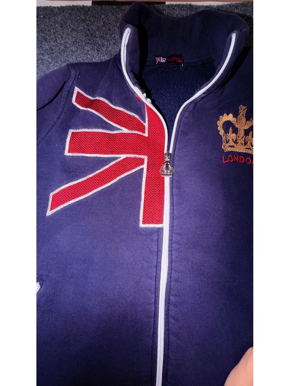 LONDON UNION Jacket Size XL Jack Crown Navy Blue Embroidered UK Flag Zippered - Picture 3 of 9